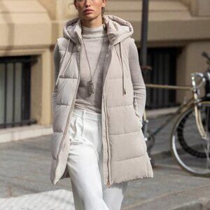 Zara Long Hooded Puffer Vest - Size X Small